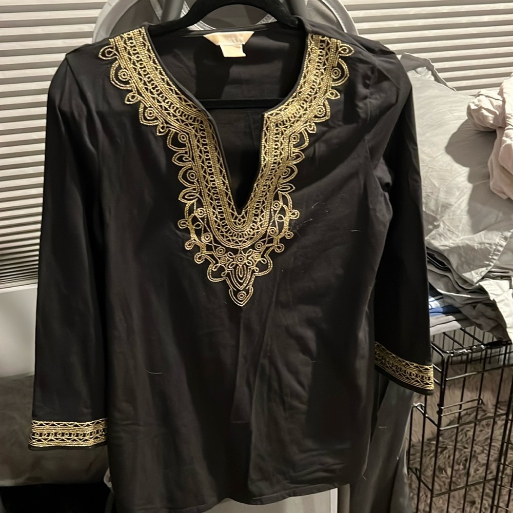 Cotton tunic with gold brocade detail